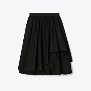 Tory Burch Black Midi Skater Skirt with Asymmetrical Ruffles